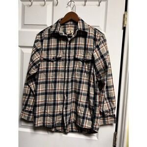 Red Head Brand Co Mens Small Plaid Flannel Button Down Shirt Tan Brown Navy